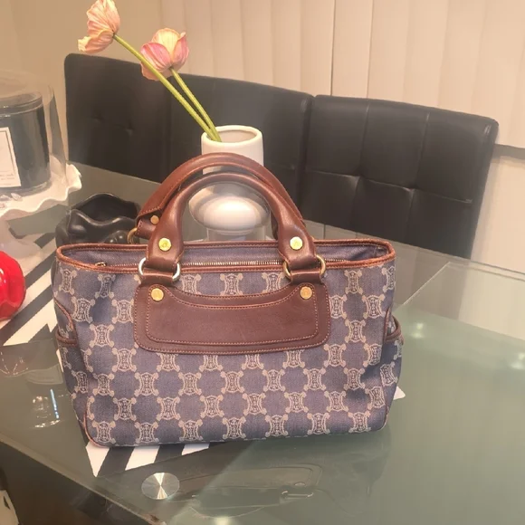 Celine Boogie bag Blue and Brown Satchel with Geometric Pattern AUTHENTIC - Picture 16 of 16